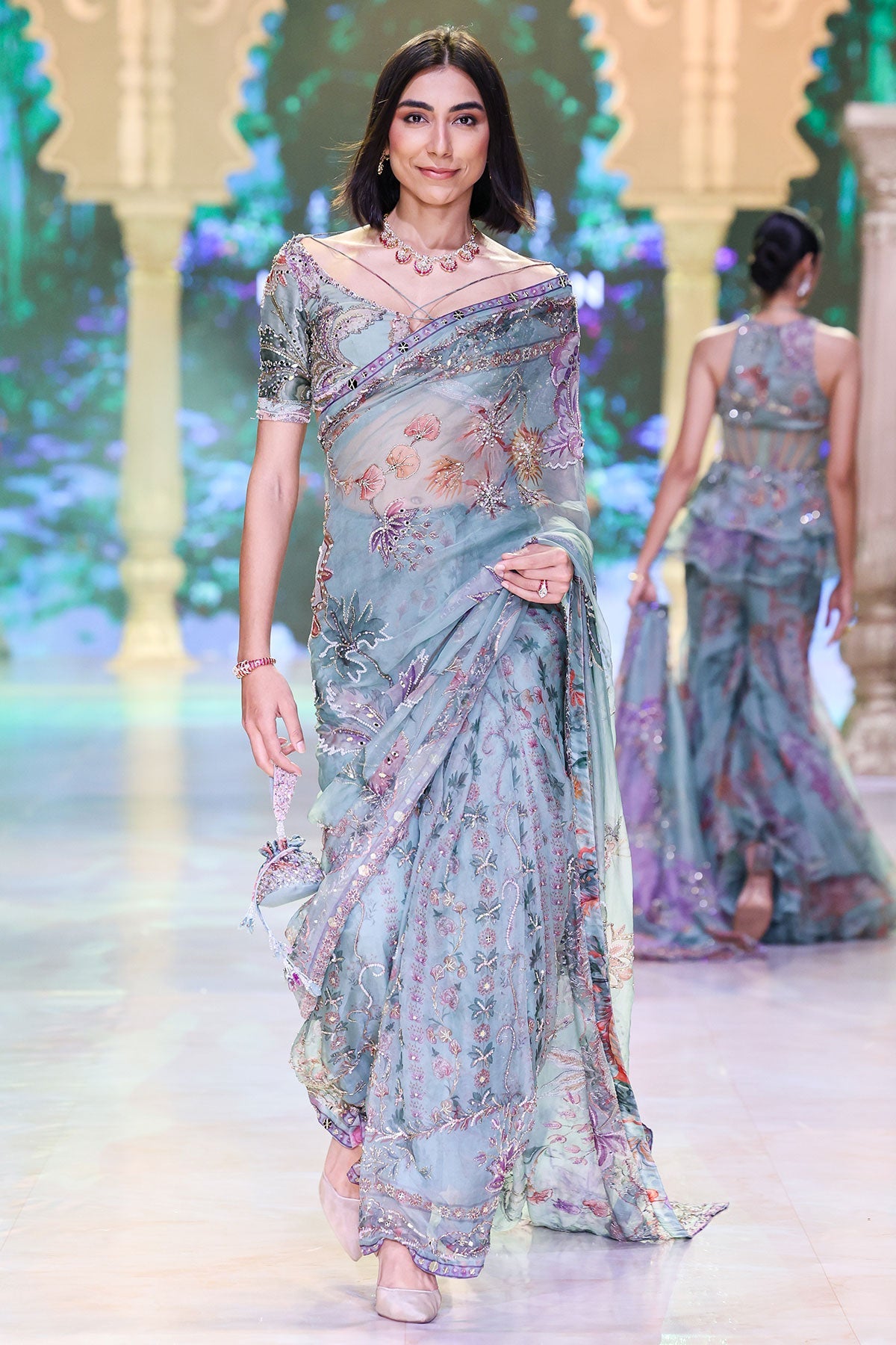 Uzma Pre-Draped Saree With Hand Embroidered Blouse