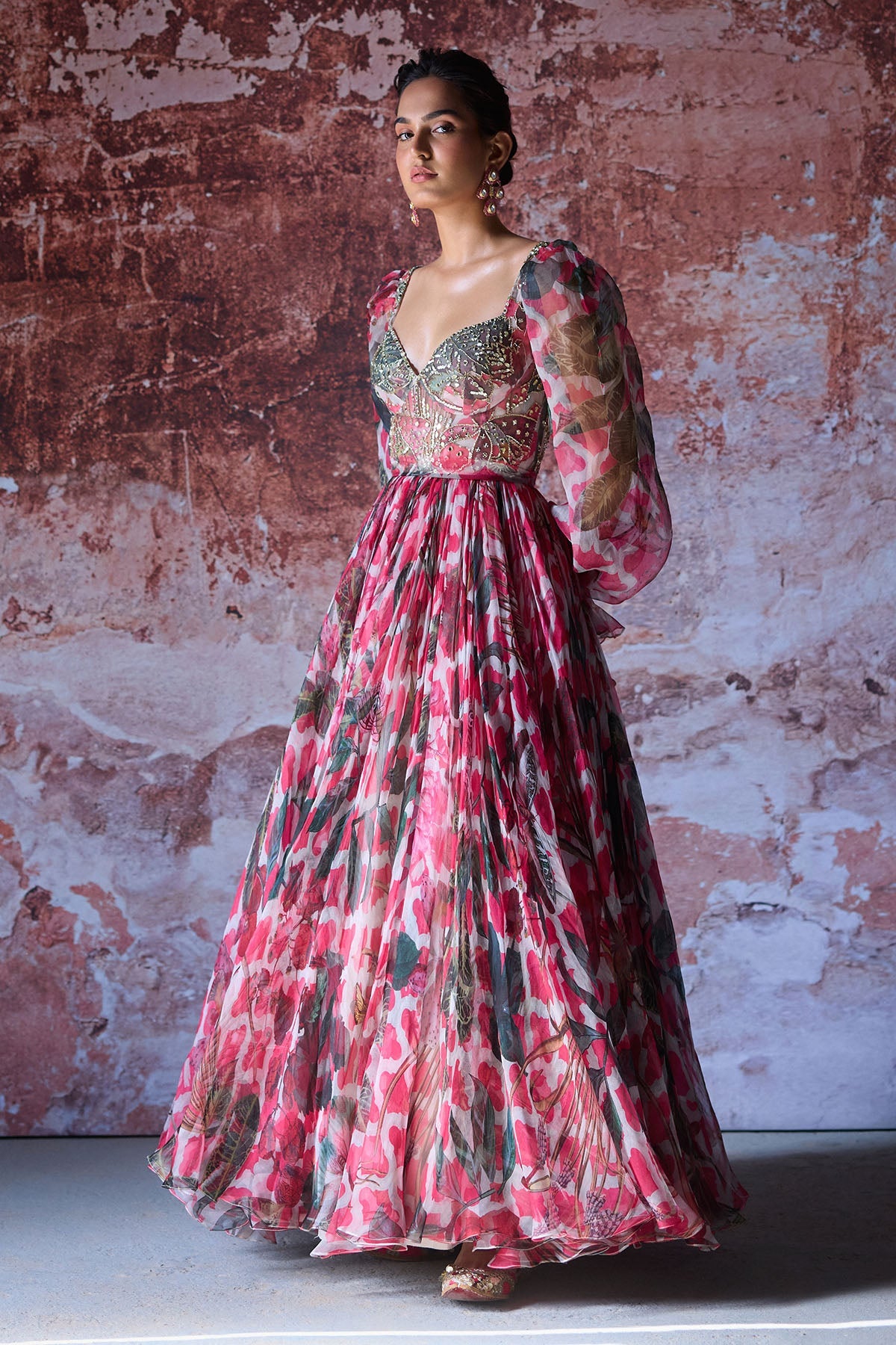 Adya Embroidered Anarkali Set With Victorian Sleeves