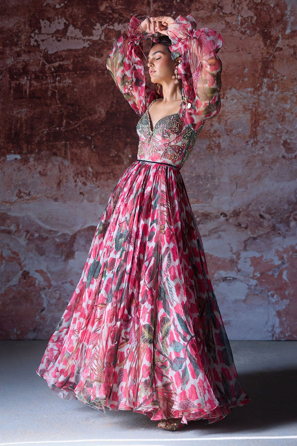 Adya Embroidered Anarkali Set With Victorian Sleeves