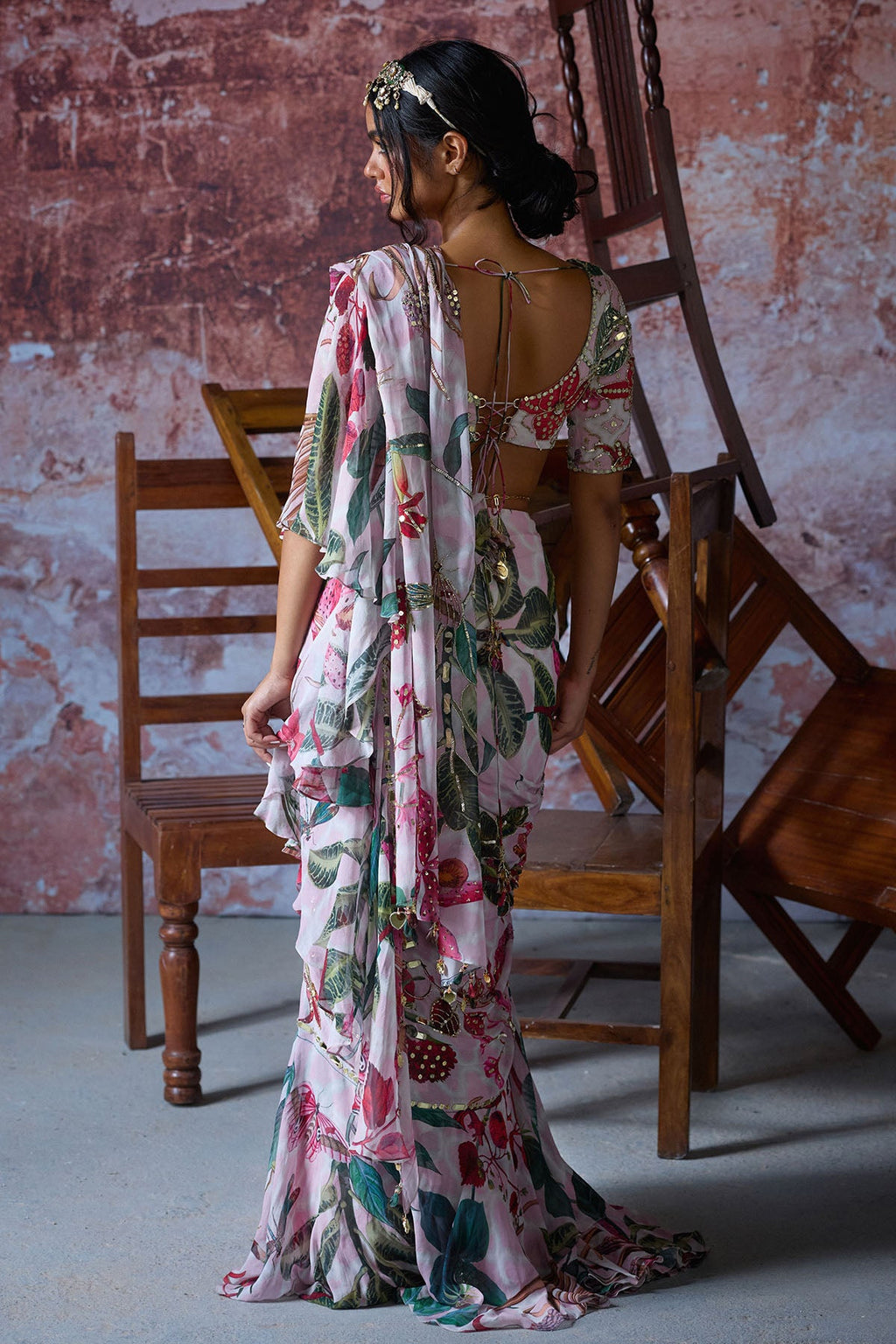 Zafa Embroidered Ruffled Saree