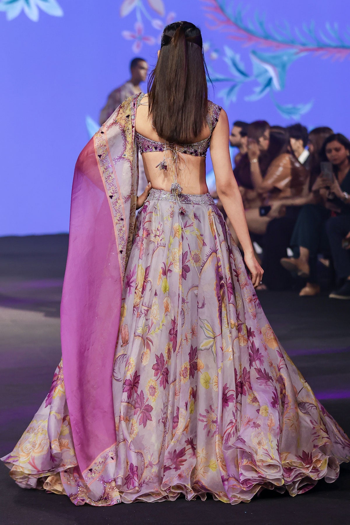Layla Floral Lehenga Set With Heavy Hand Embroidered Blouse And Belt