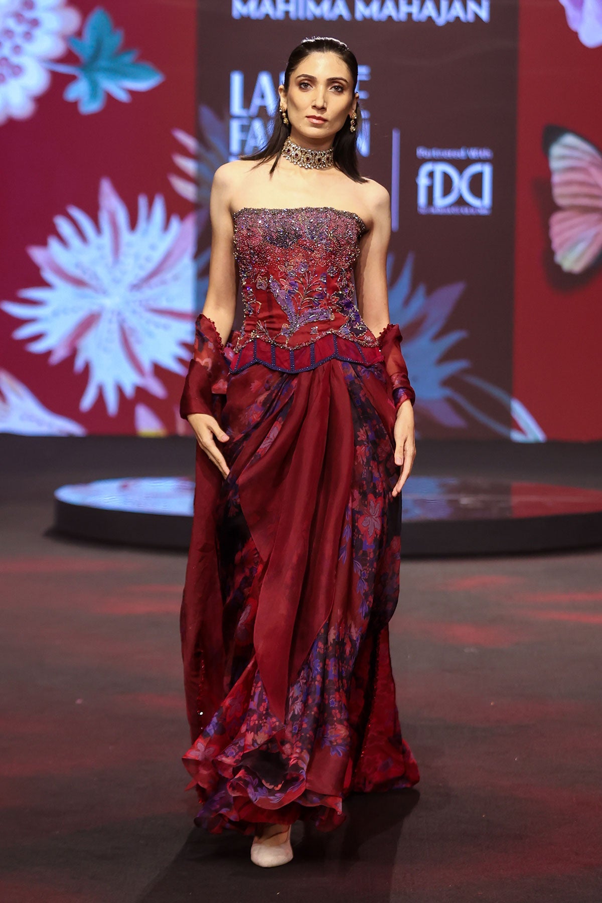 Mira Heavy Hand Embroidered Draped Skirt Set