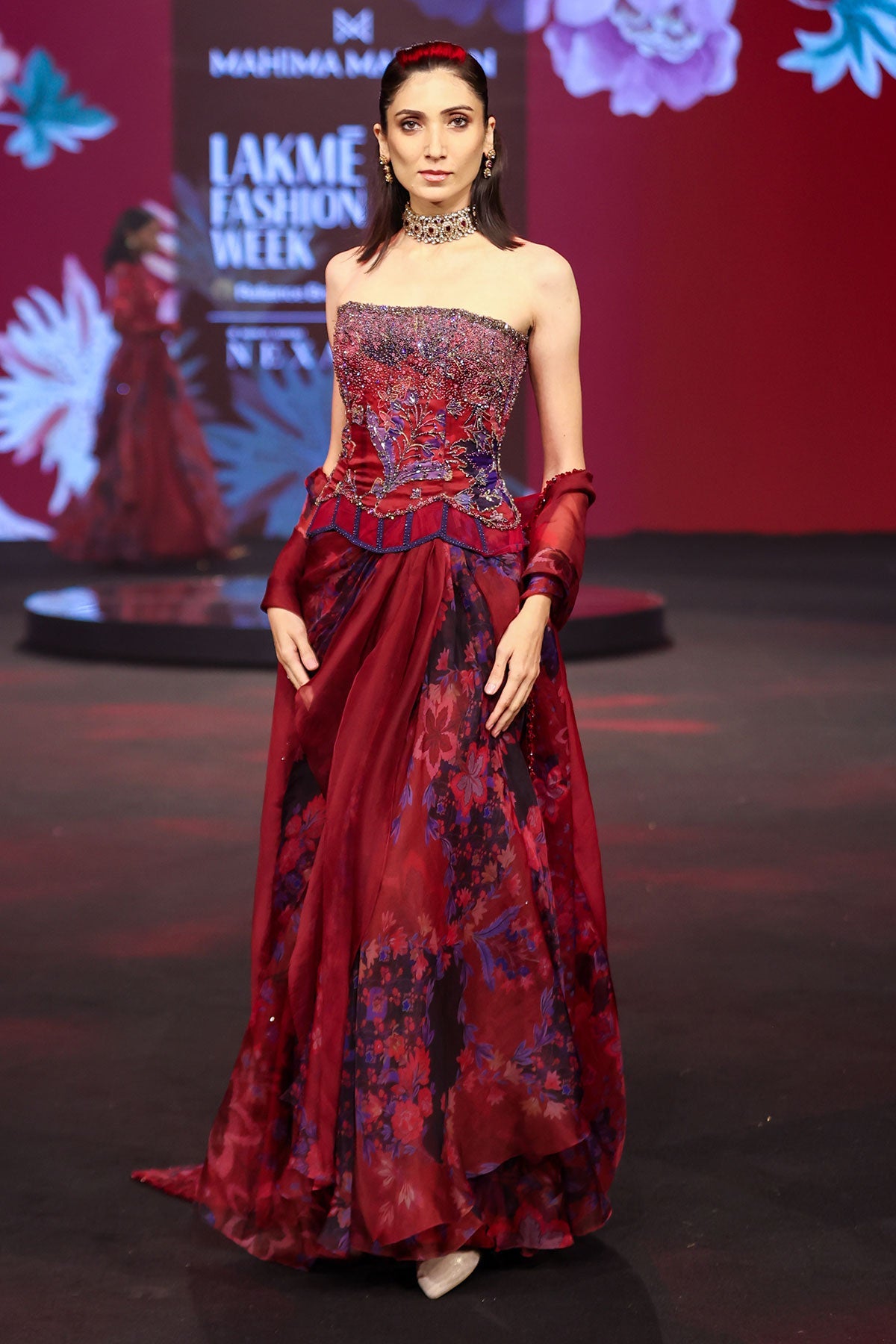 Mira Heavy Hand Embroidered Draped Skirt Set