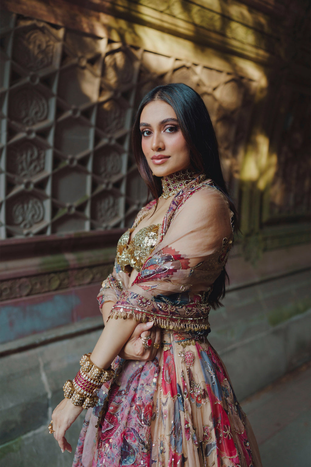 Diana Penty In Suha Hand Embroidered Multicoloured Print Lehenga Set
