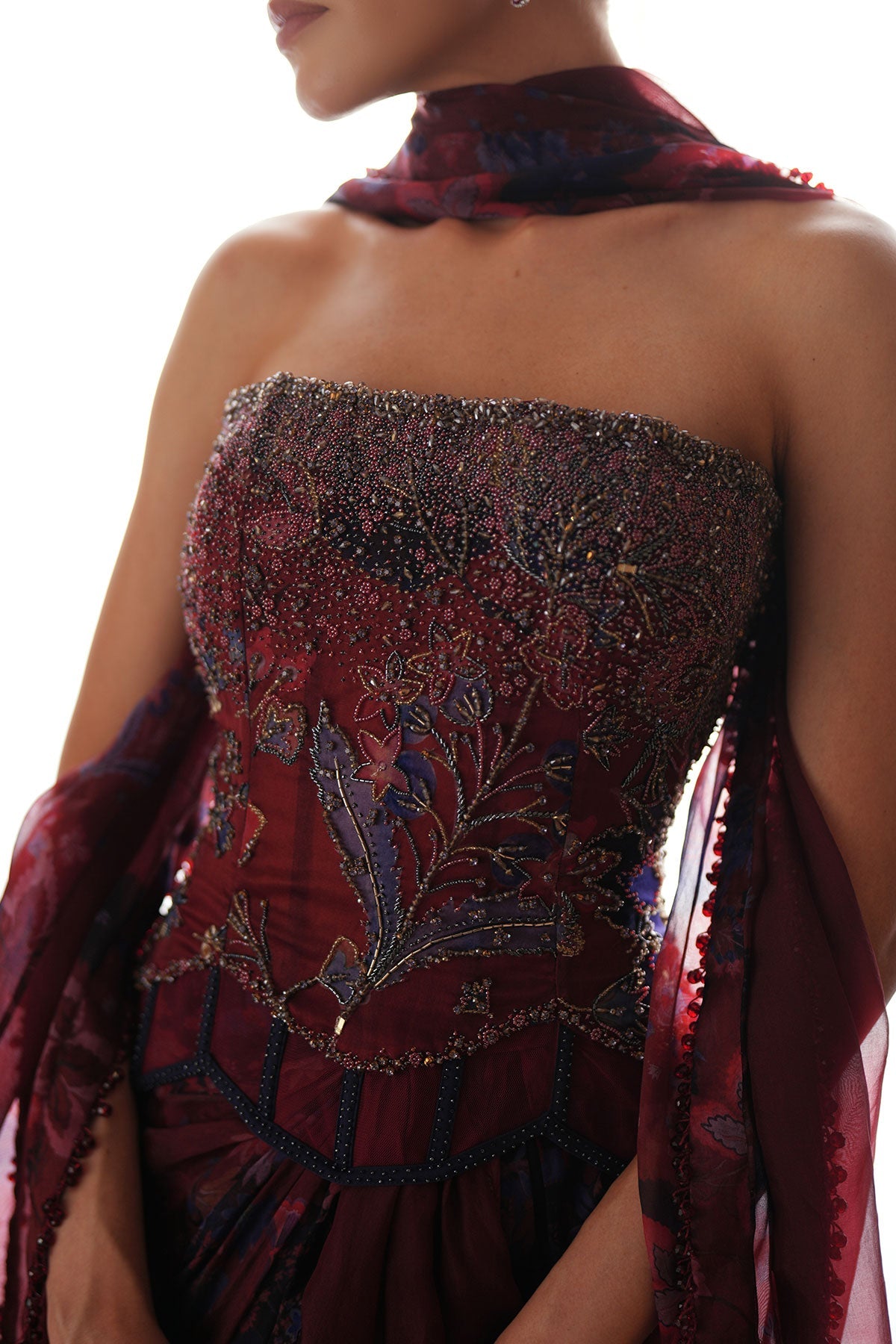Mira Heavy Hand Embroidered Draped Skirt Set
