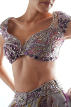 Layla Floral Lehenga Set With Heavy Hand Embroidered Blouse And Belt