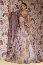 Layla Floral Lehenga Set With Heavy Hand Embroidered Blouse And Belt
