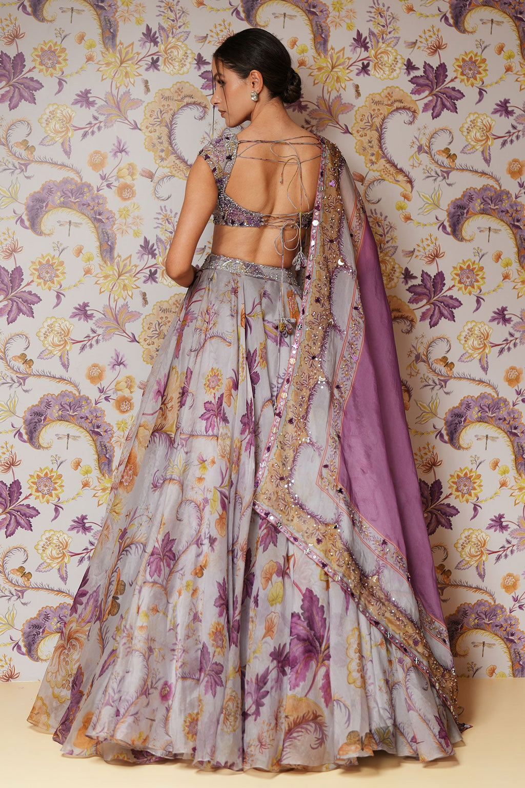 Layla Floral Lehenga Set With Heavy Hand Embroidered Blouse And Belt
