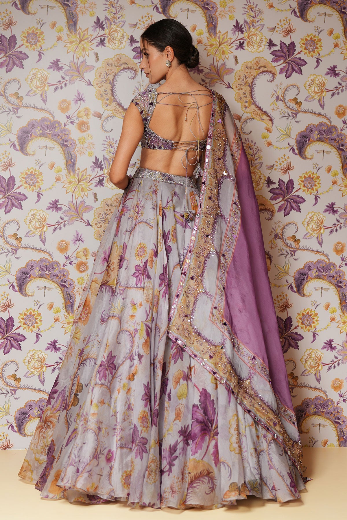 Layla Floral Lehenga Set With Heavy Hand Embroidered Blouse And Belt