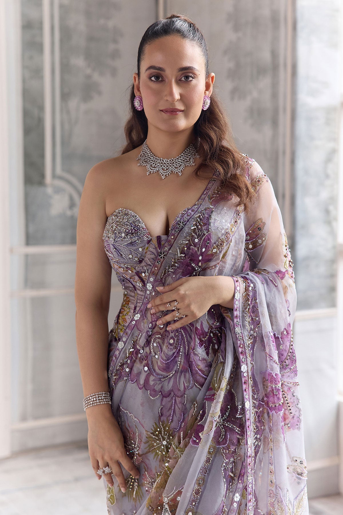 Zahira Embroidered Pre-Draped Saree