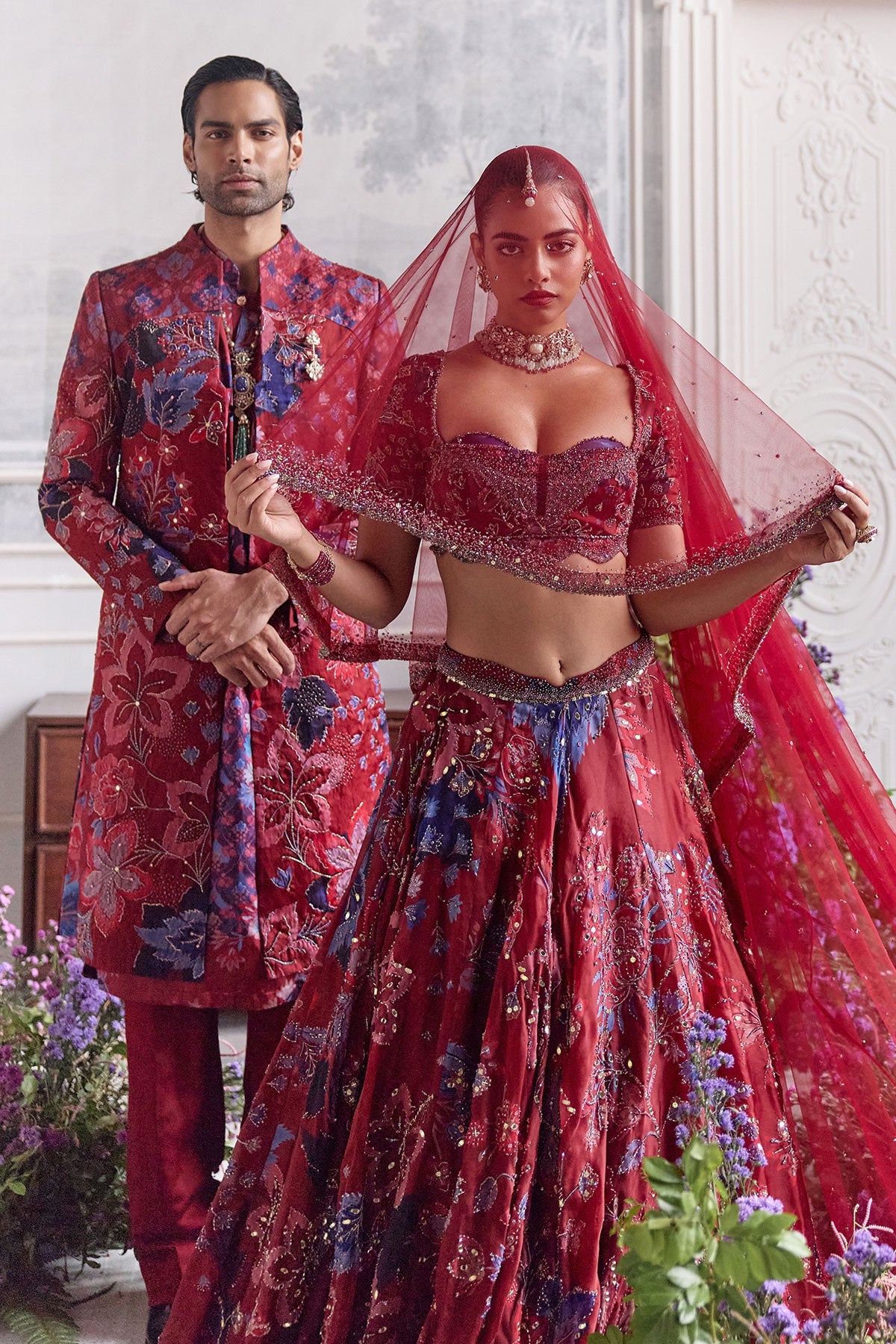 Ridaa Heavy Hand Embroidered Lehenga With Veil