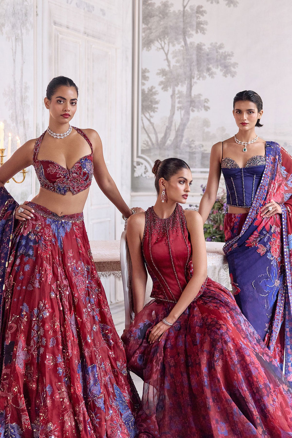 Safiya Floral Lehenga Set With Racer Back Corset Top