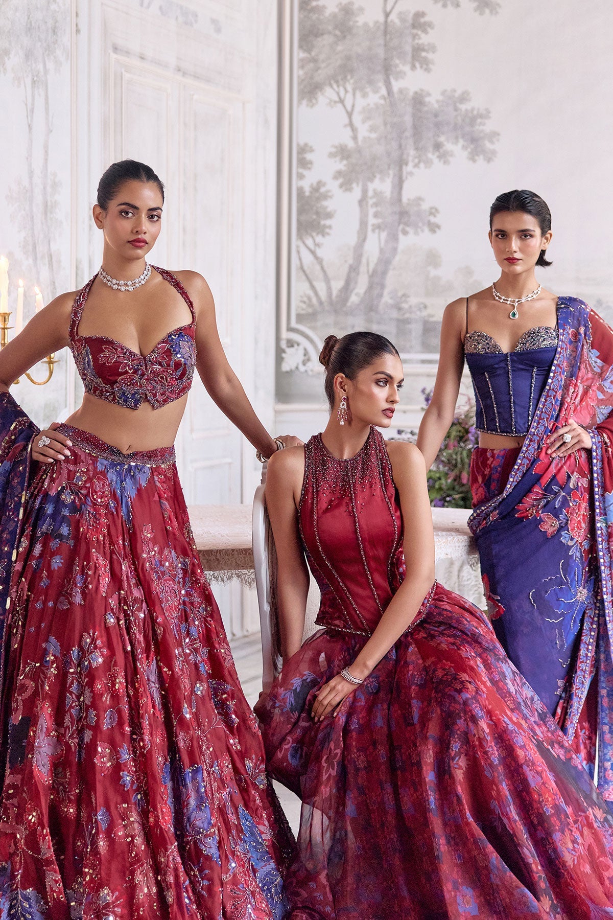 Safiya Floral Lehenga Set With Racer Back Corset Top