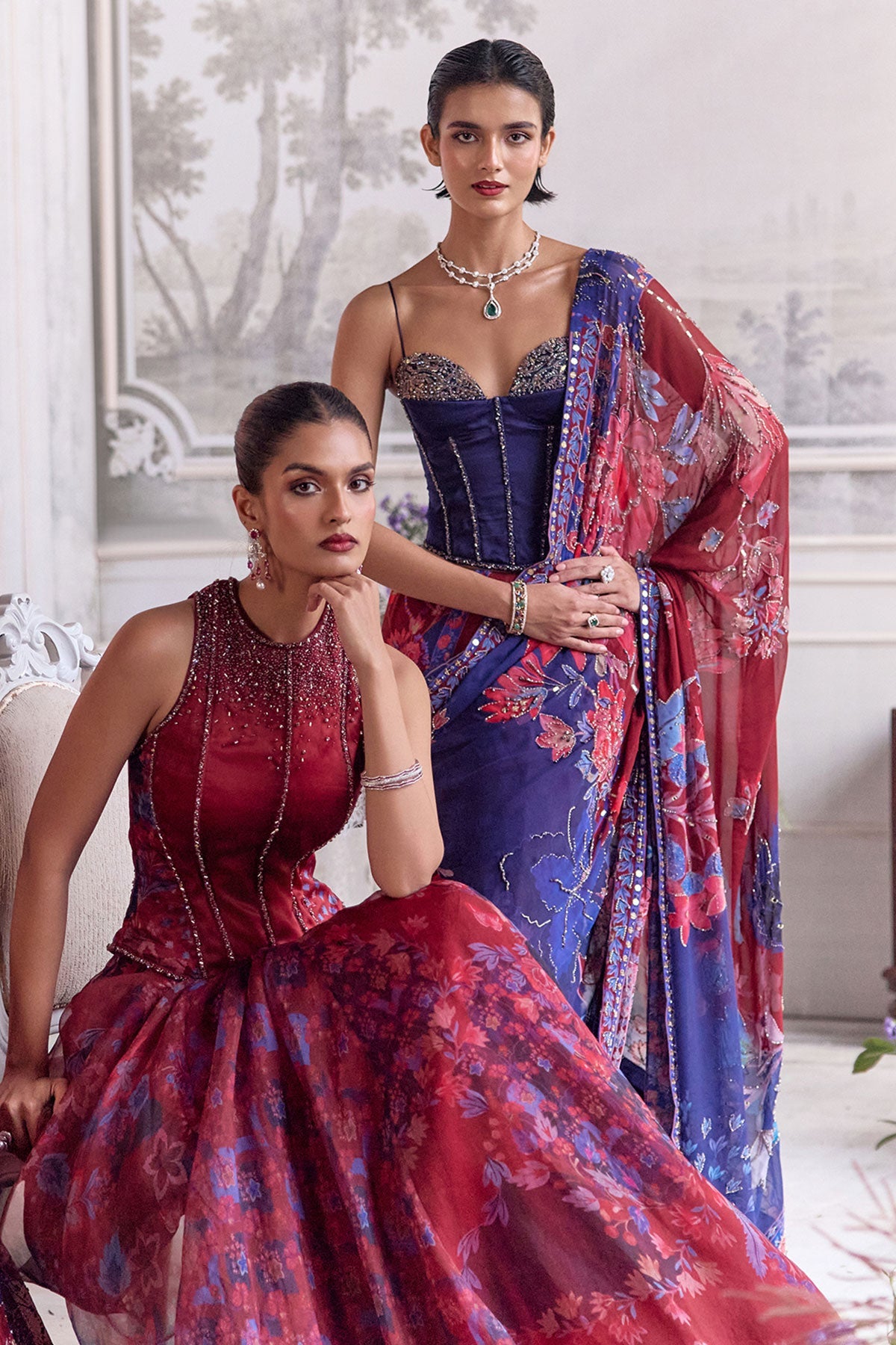 Safiya Floral Lehenga Set With Racer Back Corset Top