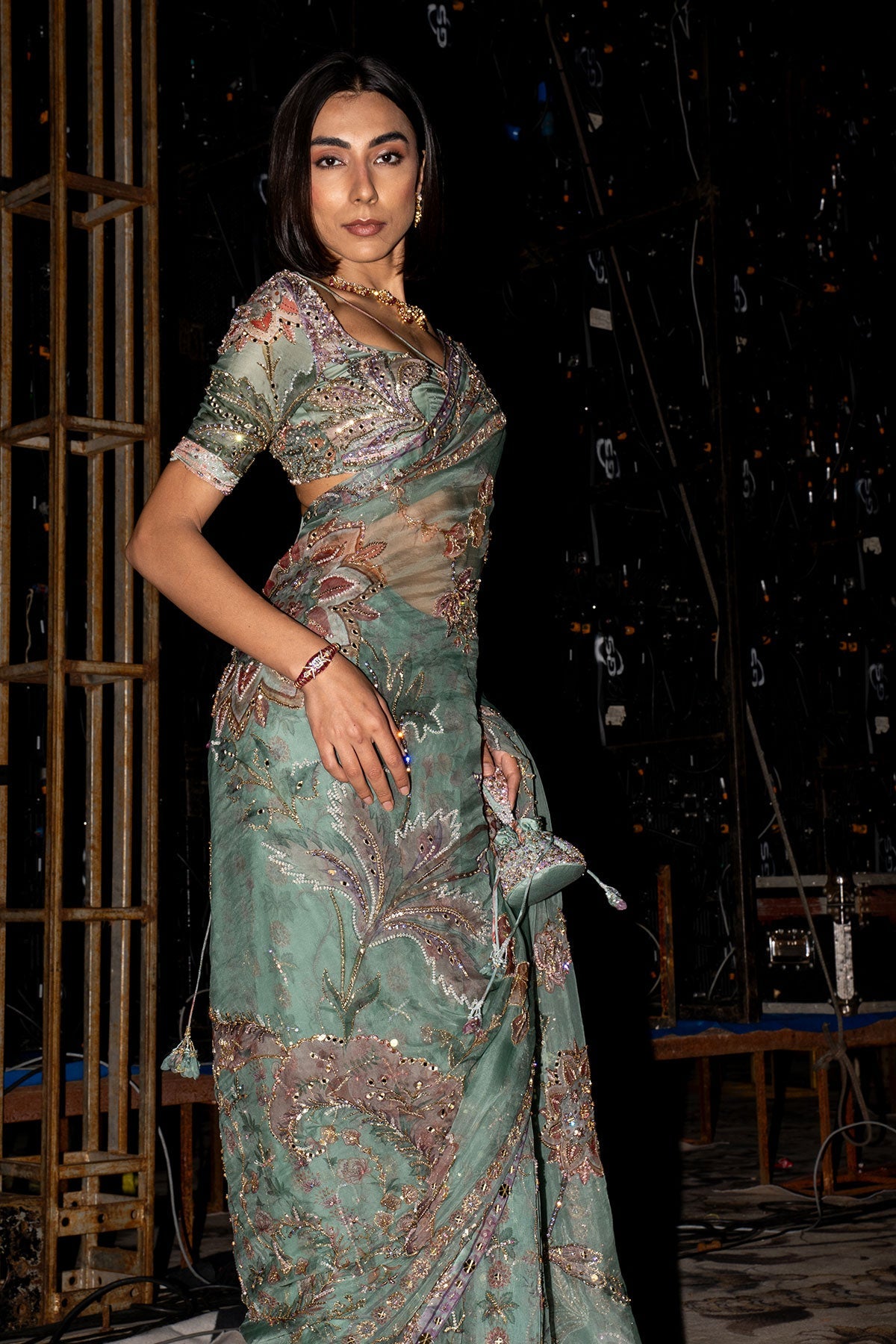 Uzma Pre-Draped Saree With Hand Embroidered Blouse