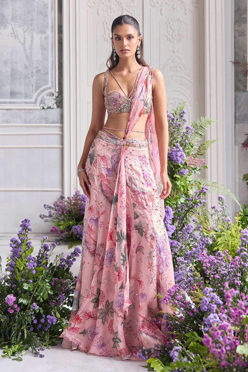 Amani Pre-Draped Hand Embroidered Lehenga Saree