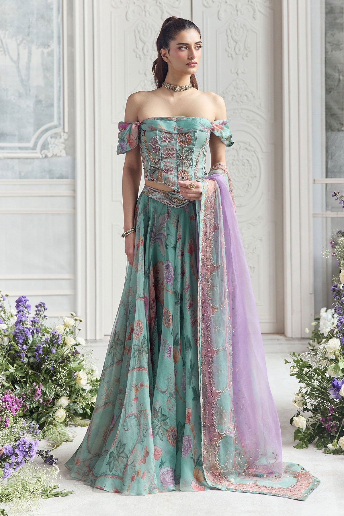 Camila Off Shoulder Floral Lehenga Set