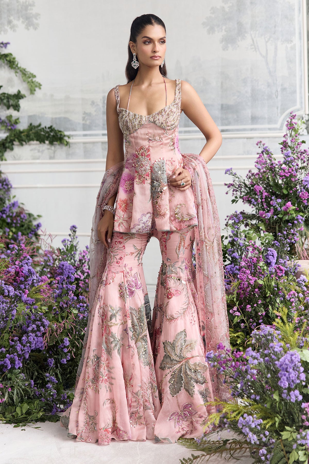 Irha Heavy Embroidered Sharara Set With Short Kurta