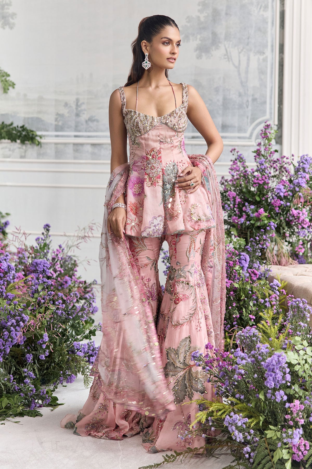 Irha Heavy Embroidered Sharara Set With Short Kurta