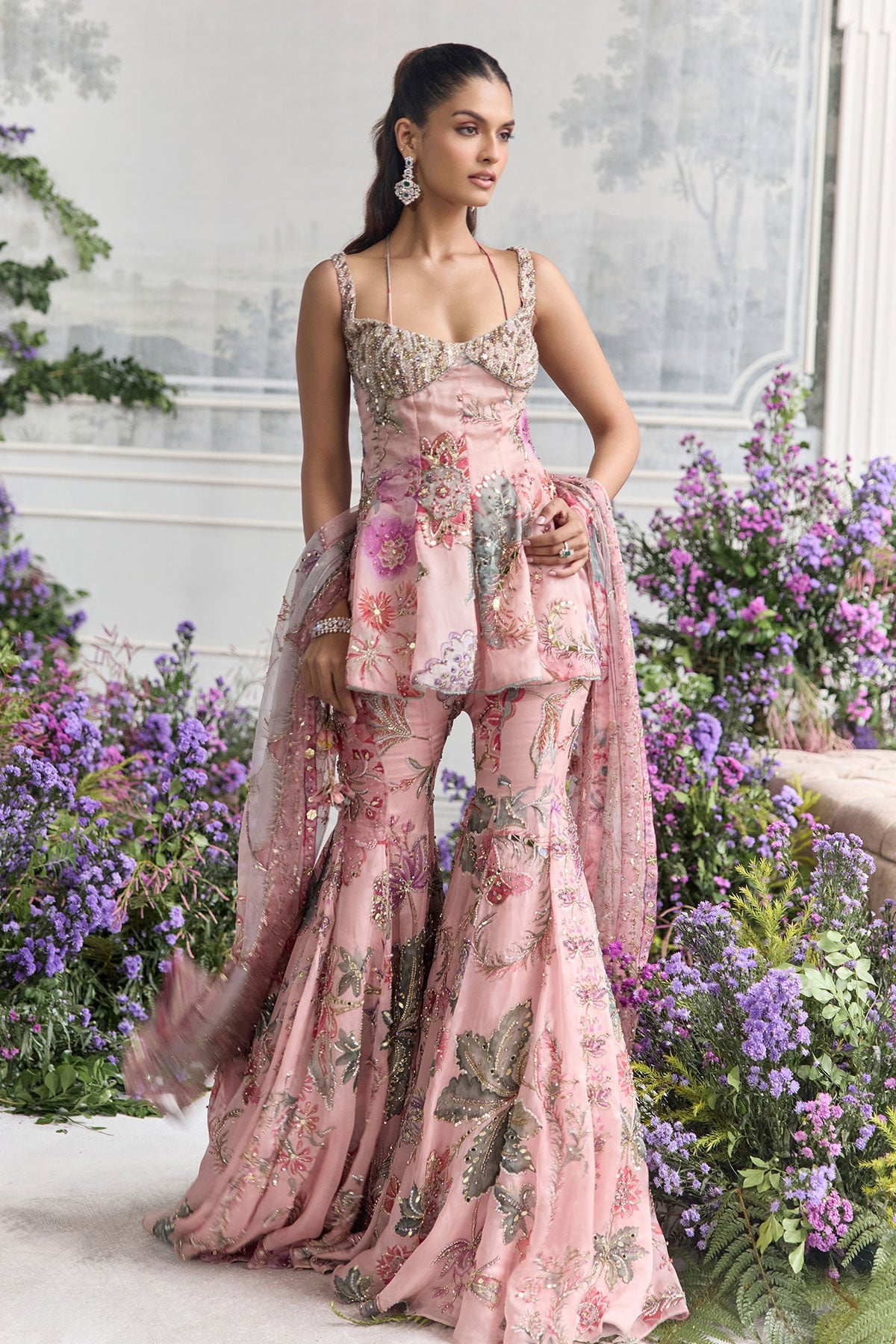 Irha Heavy Embroidered Sharara Set With Short Kurta