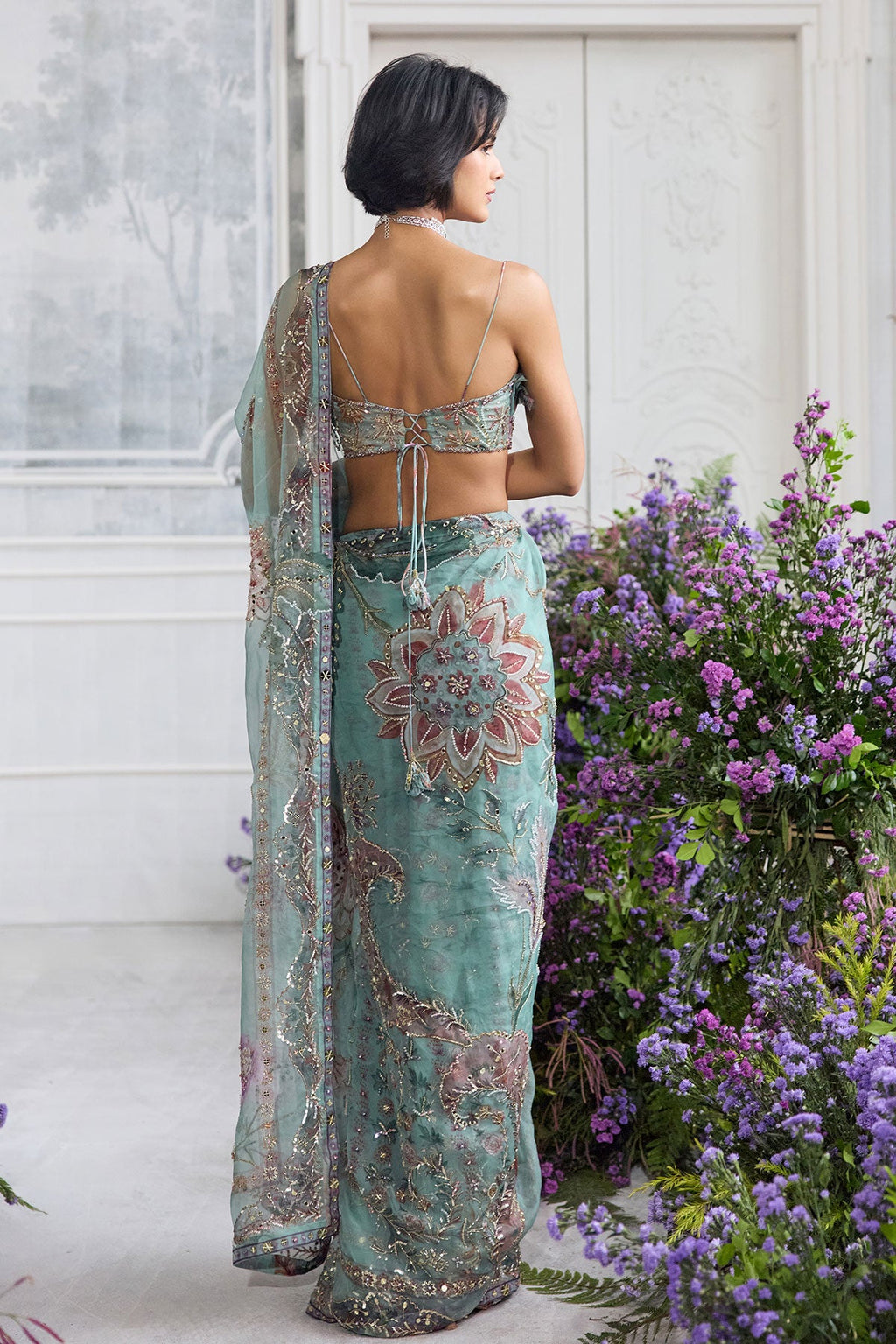 Ishika Embroidered Pre-Draped Saree With Ruffled Blouse