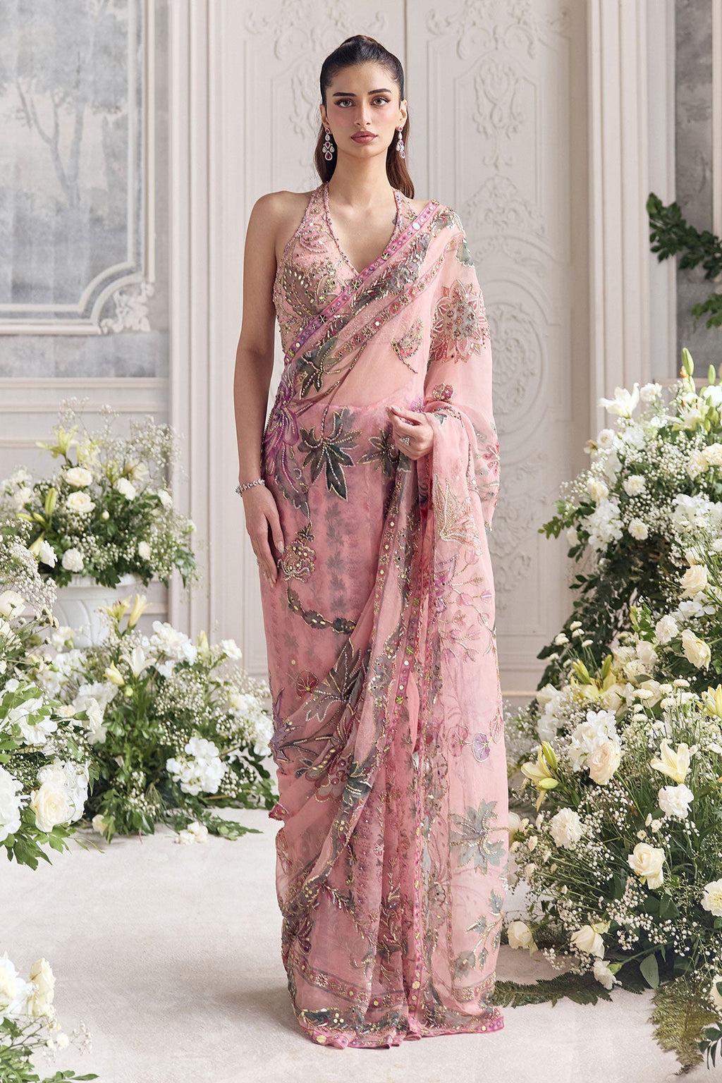 Itr Pre-Draped Saree With Halter Neck Blouse