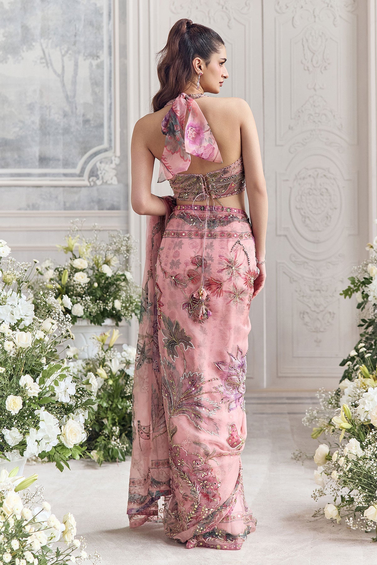 Itr Pre-Draped Saree With Halter Neck Blouse