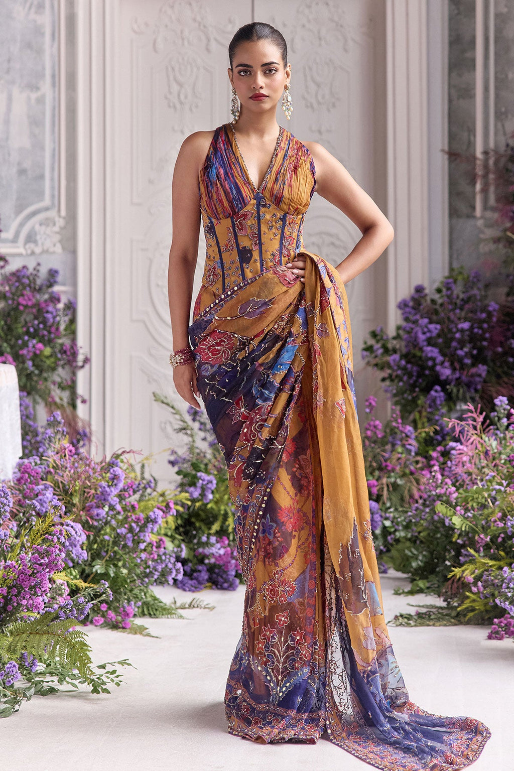 Ivana Heavy Hand Embroidered Pre-Draped Saree