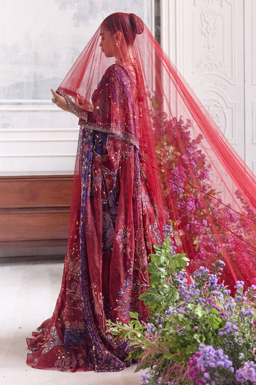 Ridaa Heavy Hand Embroidered Lehenga With Veil