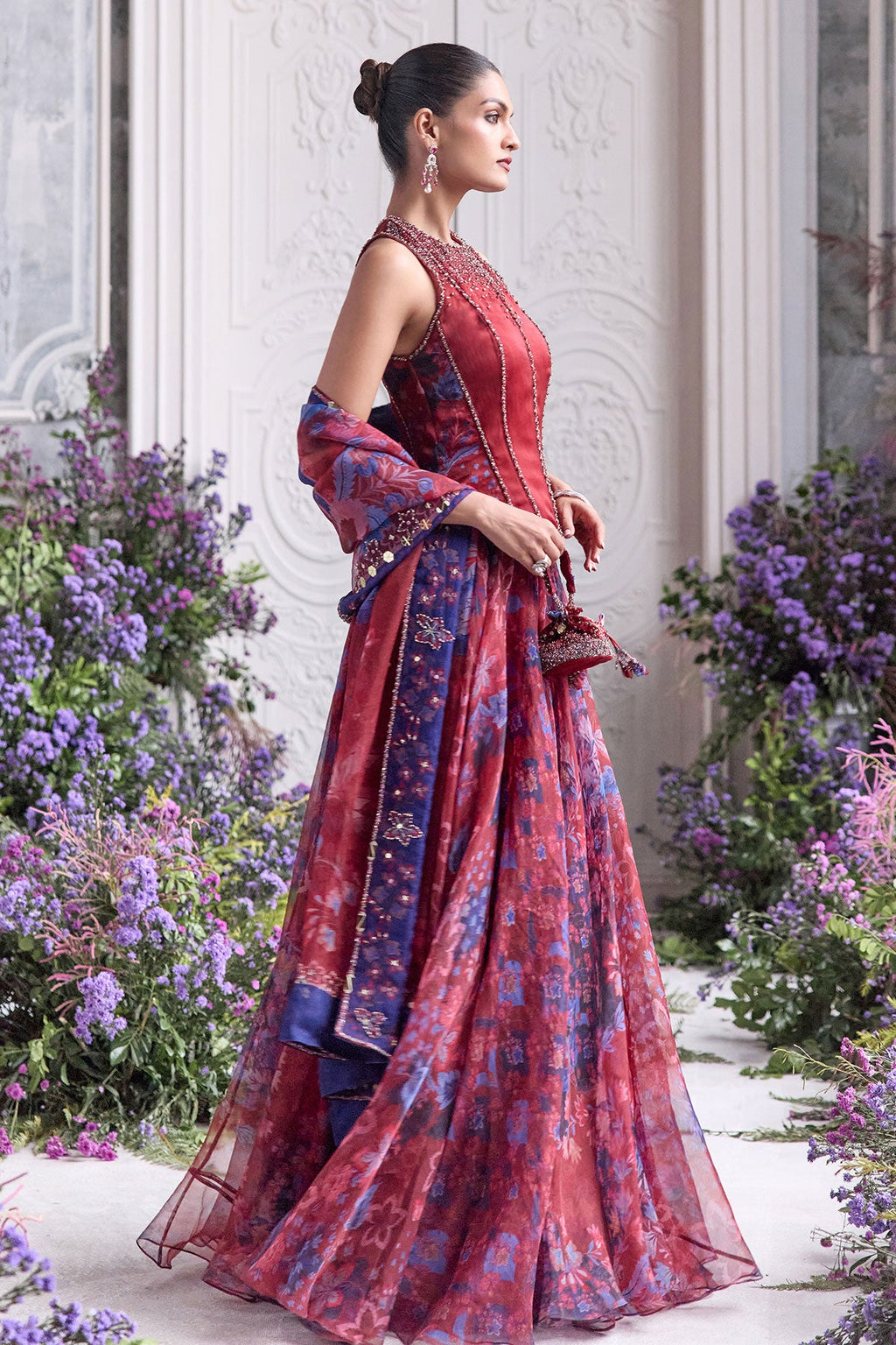 Safiya Floral Lehenga Set With Racer Back Corset Top