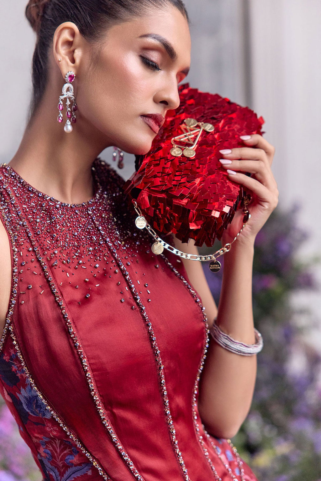 Safiya Floral Lehenga Set With Racer Back Corset Top