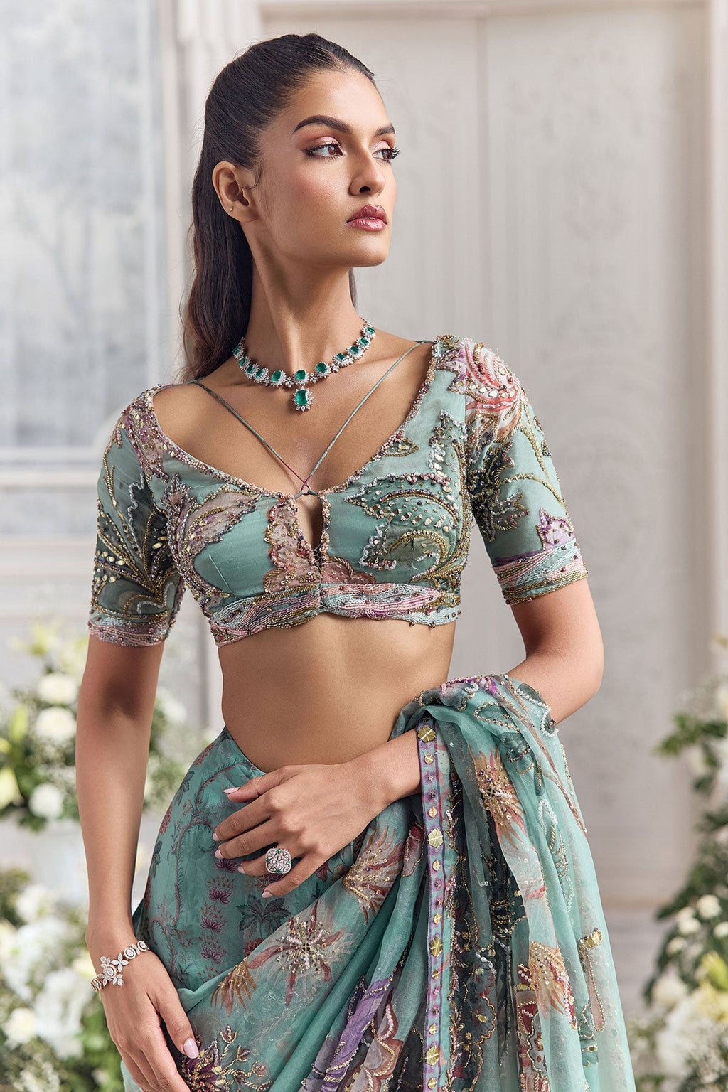 Uzma Pre-Draped Saree With Hand Embroidered Blouse