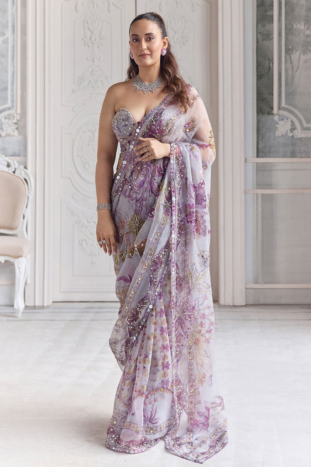 Zahira Embroidered Pre-Draped Saree