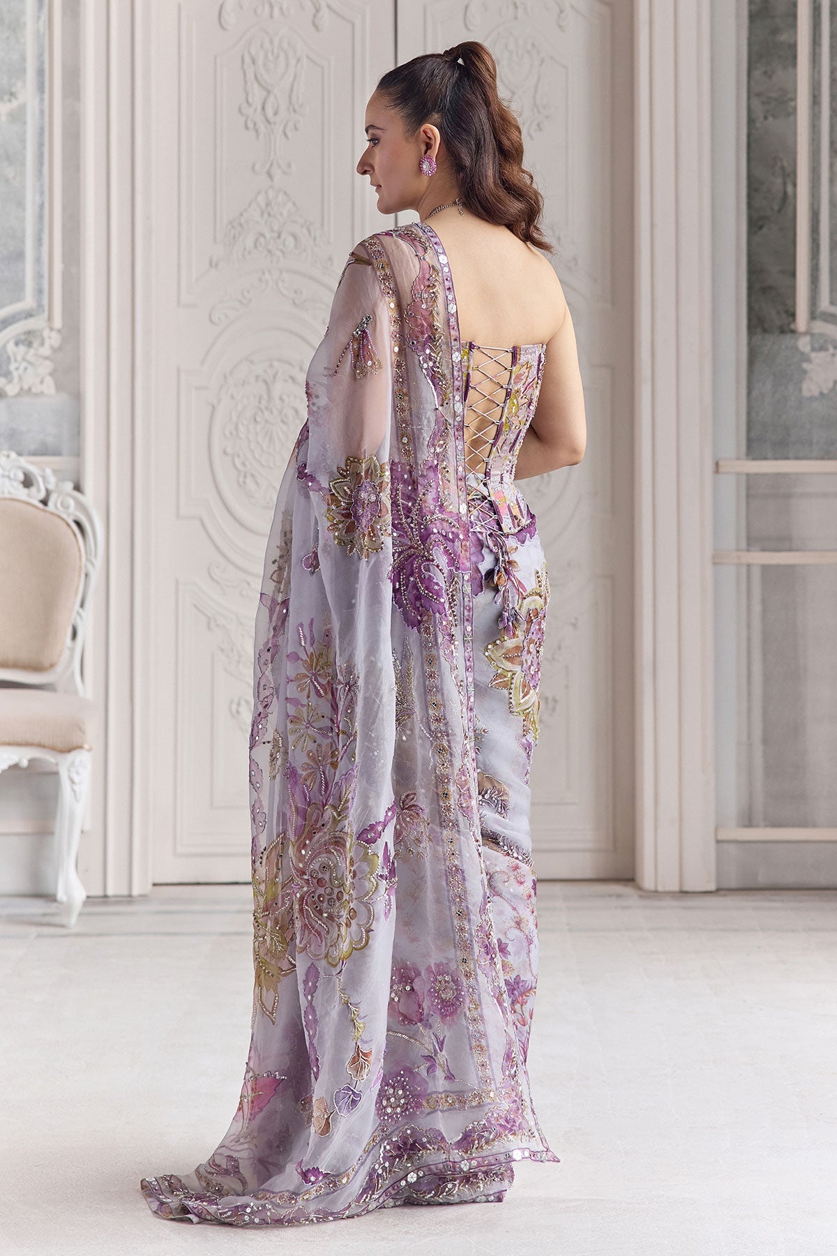 Zahira Embroidered Pre-Draped Saree