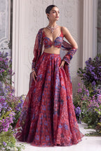 Zoya Floral Lehenga Set With Red Embroidered Bralette