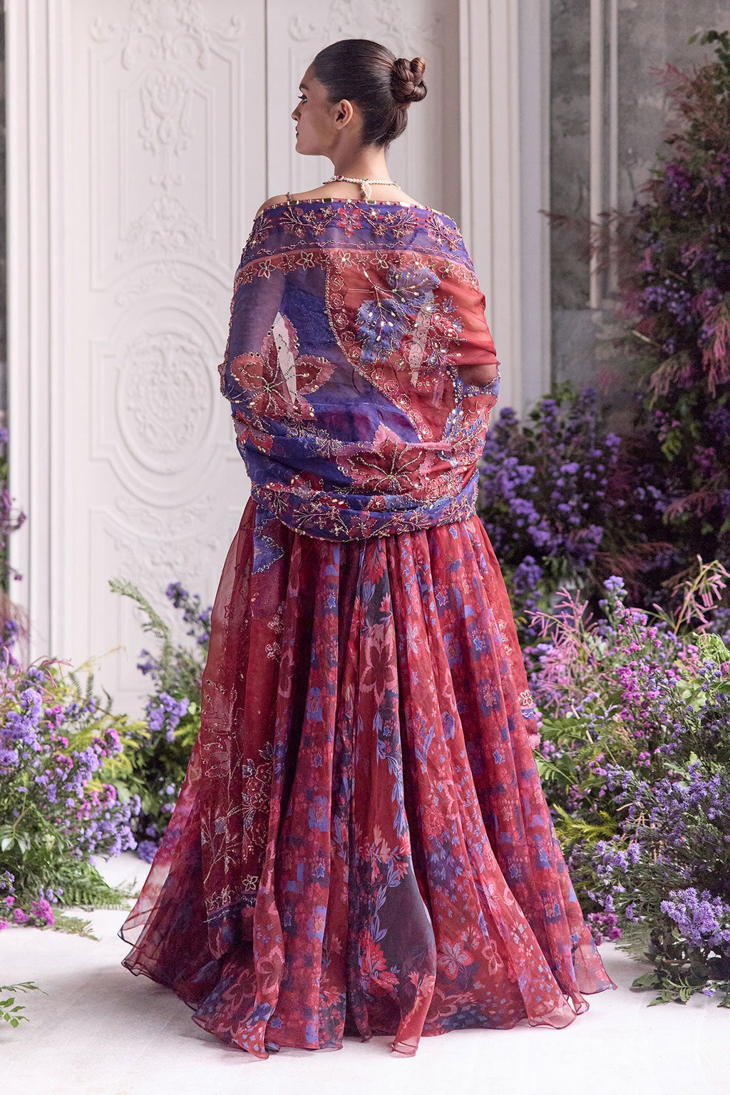 Zoya Floral Lehenga Set With Red Embroidered Bralette